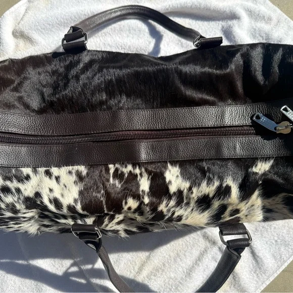 Genuine cowhide leather Duffel bag brown and cream hair on hide weekender